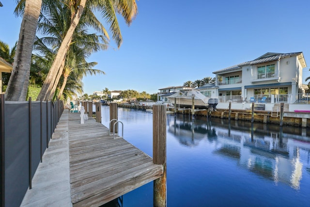 dock area with a water view