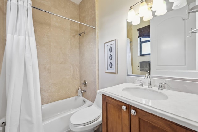 bathroom with vanity, toilet, and shower / tub combo