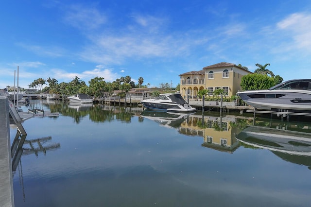 view of water feature with a boat dock