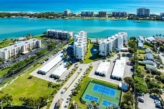 aerial view with a view of city and a water view