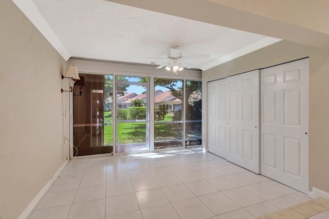 interior space featuring ceiling fan