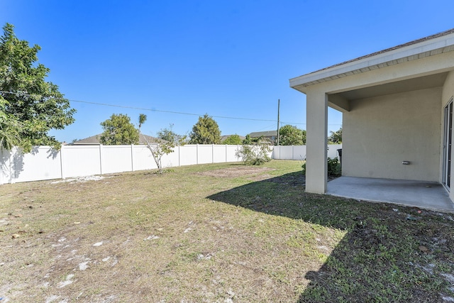 view of yard with a patio area and a fenced backyard