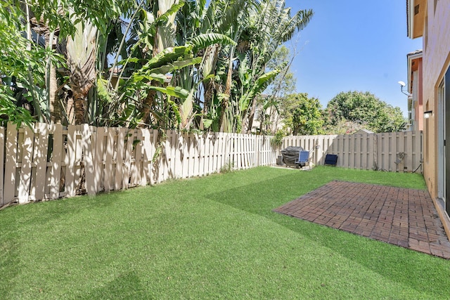 view of yard featuring a patio area and a fenced backyard