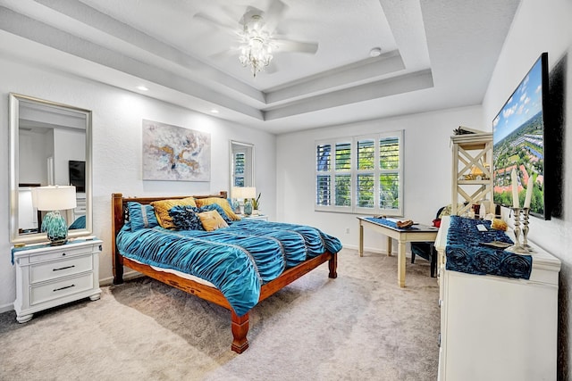 123 E Prive Cir, Delray Beach, FL 33445 - bedroom featuring light colored carpet, baseboards, a tray ceiling, ceiling fan, and recessed lighting