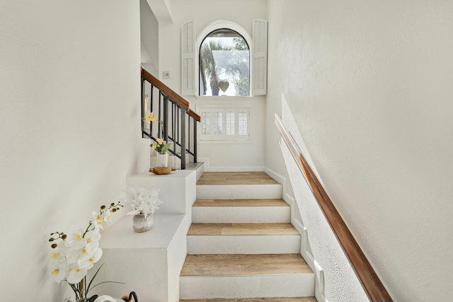 staircase featuring a high ceiling