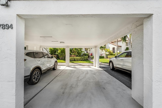 garage with a textured wall