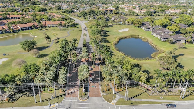 bird's eye view featuring a residential view, a water view, and golf course view