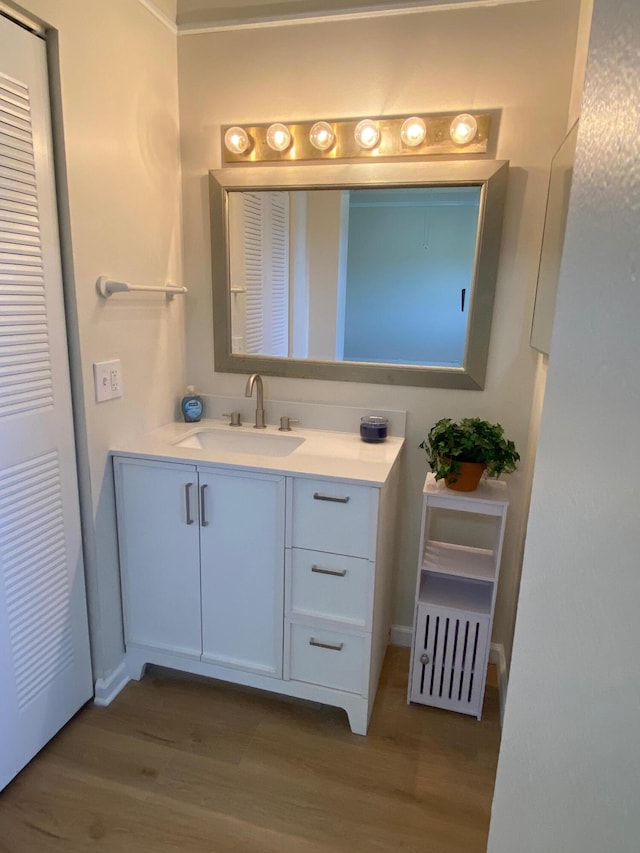 bathroom featuring wood finished floors and vanity