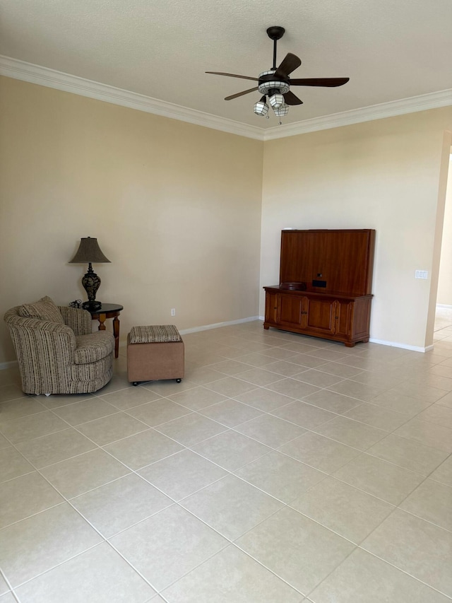 unfurnished room with baseboards, light tile patterned flooring, and crown molding