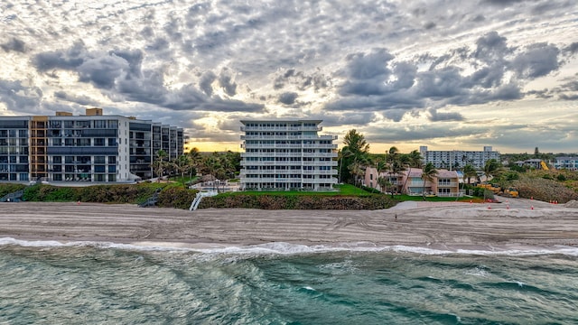 drone / aerial view with a water view and a city view