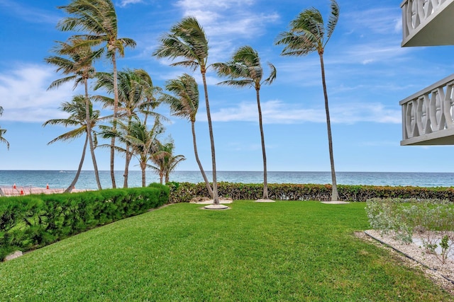 view of yard featuring a water view