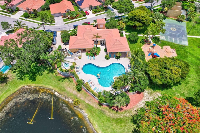 birds eye view of property with a residential view