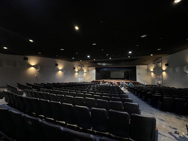 home theater featuring carpet floors and recessed lighting