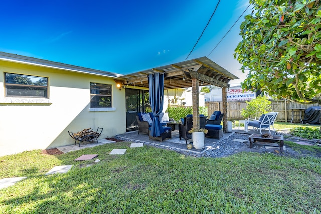 view of yard featuring a patio and fence