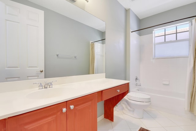 bathroom featuring tile patterned flooring, toilet, vanity, and shower / bath combo