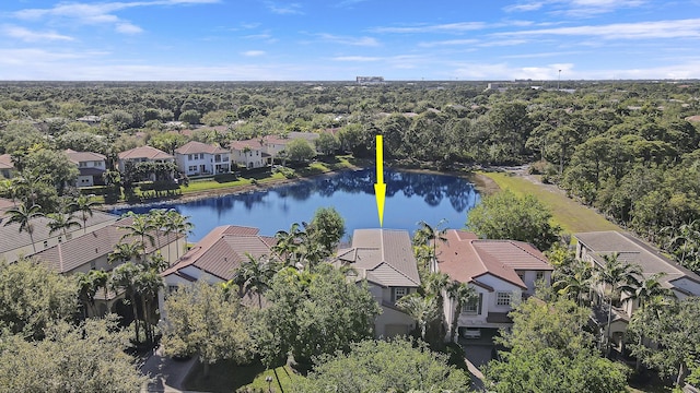 aerial view featuring a residential view and a water view