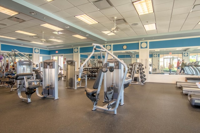 gym with a drop ceiling