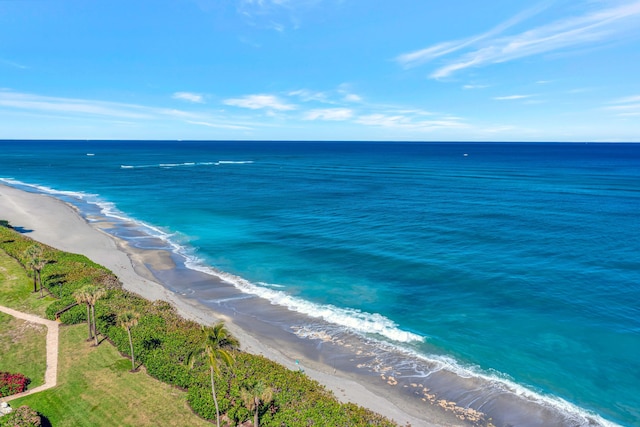 property view of water featuring a beach view