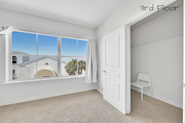 unfurnished bedroom featuring carpet flooring, baseboards, and a closet