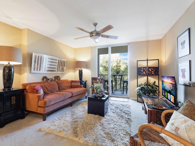 520 SE 5th Ave Unit 2405, Fort Lauderdale, FL 33301 - carpeted living area featuring expansive windows and ceiling fan