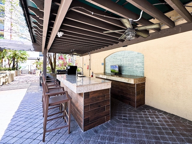 520 SE 5th Ave Unit 2405, Fort Lauderdale, FL 33301 - view of patio / terrace with outdoor wet bar and ceiling fan