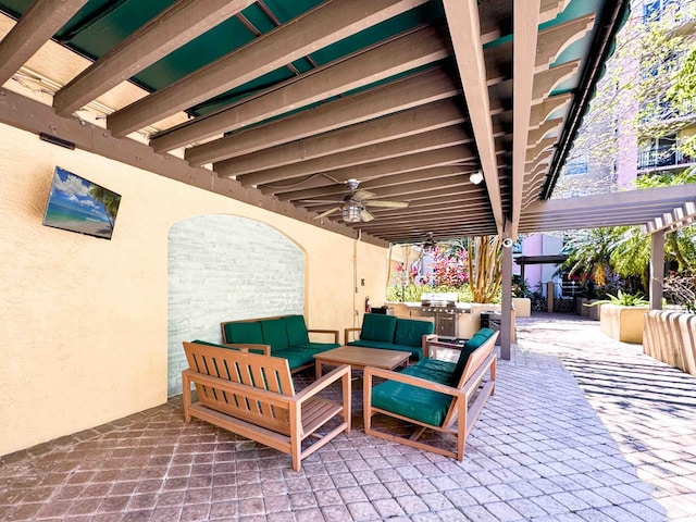 520 SE 5th Ave Unit 2405, Fort Lauderdale, FL 33301 - view of patio featuring a ceiling fan, a pergola, and an outdoor living space