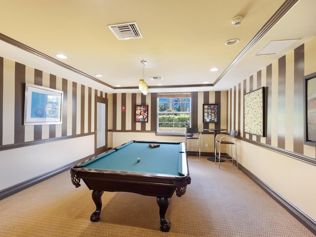 520 SE 5th Ave Unit 2405, Fort Lauderdale, FL 33301 - recreation room featuring baseboards, ornamental molding, visible vents, and wallpapered walls