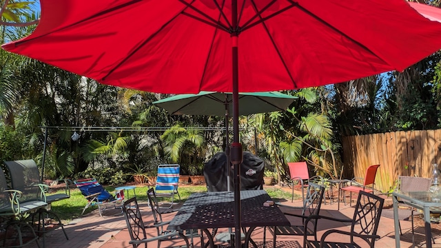 view of patio / terrace featuring outdoor dining space and fence