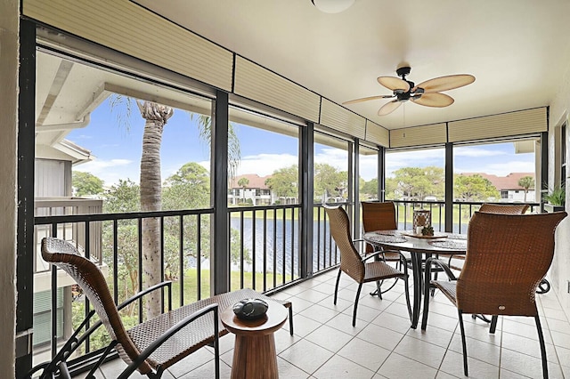 sunroom / solarium featuring ceiling fan