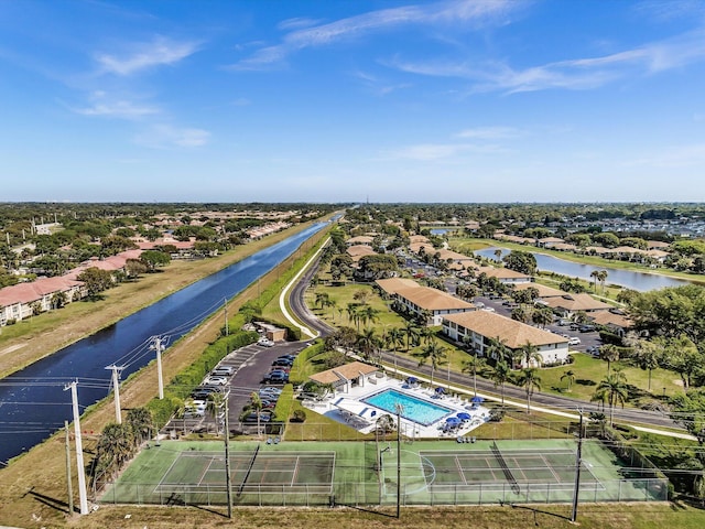 aerial view with a water view