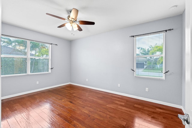 spare room featuring a healthy amount of sunlight, baseboards, and wood-type flooring