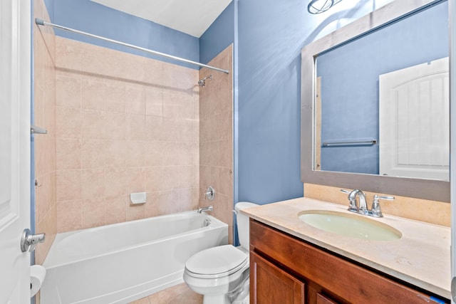 bathroom with shower / bathing tub combination, toilet, and vanity