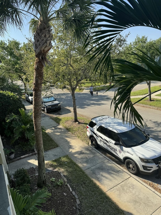 view of road with sidewalks and curbs