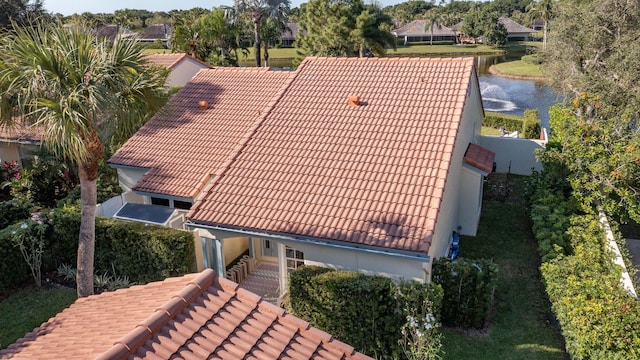 aerial view with a water view