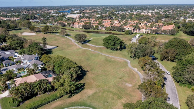 birds eye view of property featuring a residential view and view of golf course