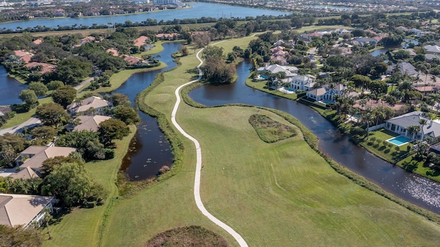 bird's eye view featuring a residential view and a water view