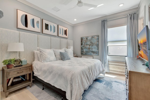 bedroom with recessed lighting and a ceiling fan