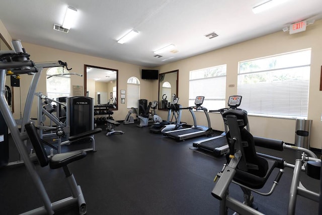 workout area with visible vents