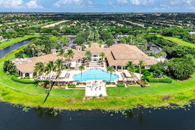 bird's eye view featuring a water view