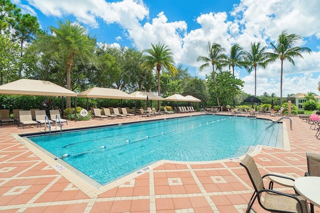 pool featuring a patio area