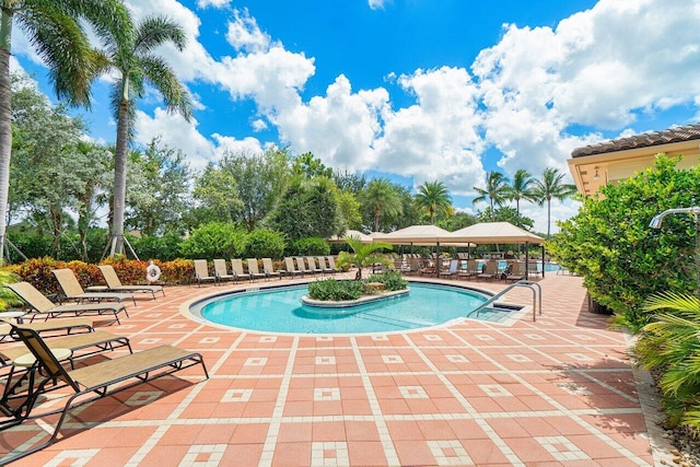 pool with a patio