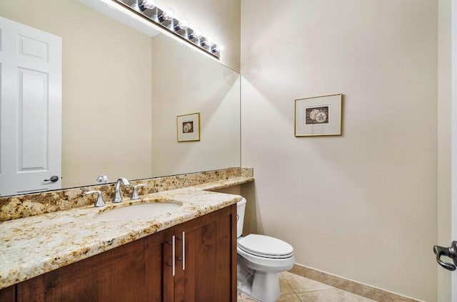 bathroom featuring tile patterned flooring, toilet, and vanity