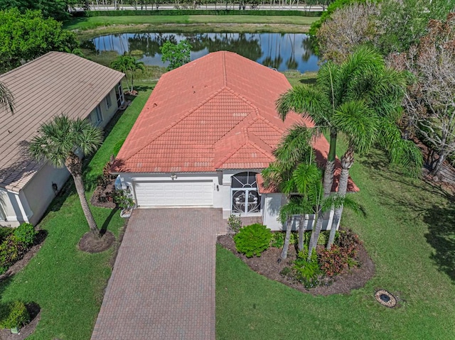 aerial view with a water view