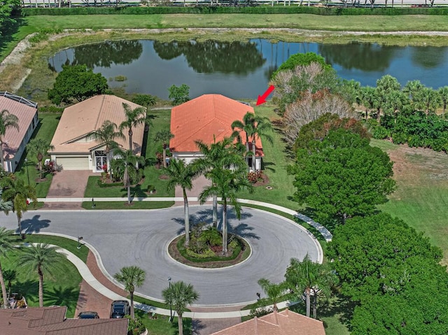 bird's eye view featuring a water view