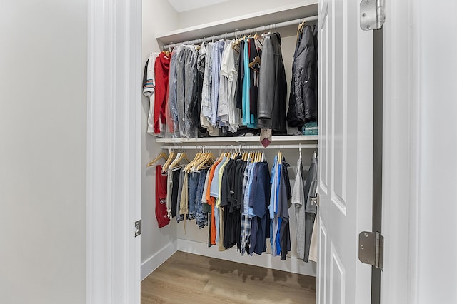 walk in closet featuring wood finished floors