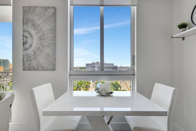 dining area with a city view