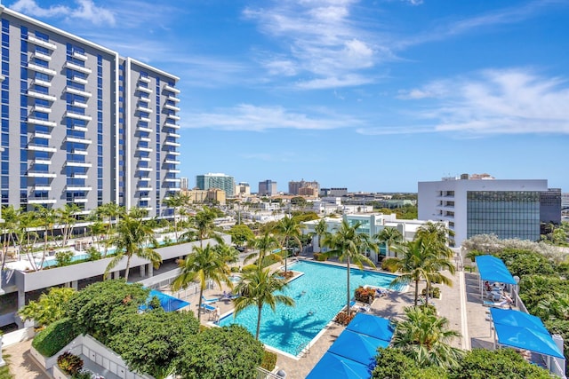 community pool with a view of city