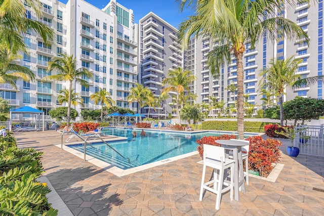 view of swimming pool with fence