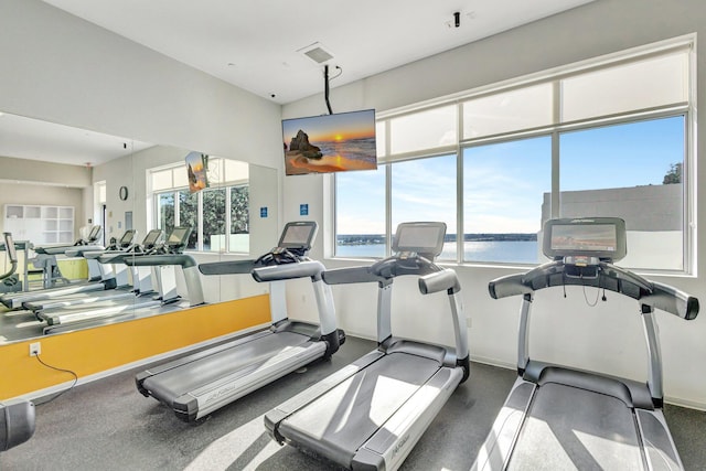 exercise room featuring visible vents and baseboards