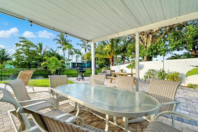 view of patio with outdoor dining space and a fenced backyard